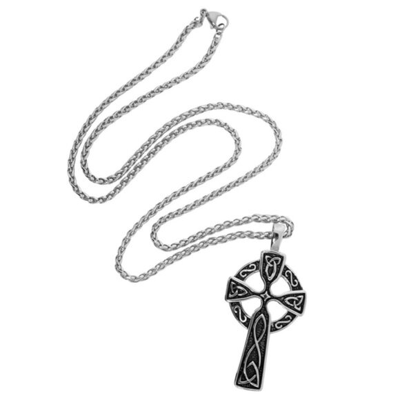 Vintage Celtic Cross Pendant Necklace – Silver Tone Trinity Knot Design - Picture 3 of 3